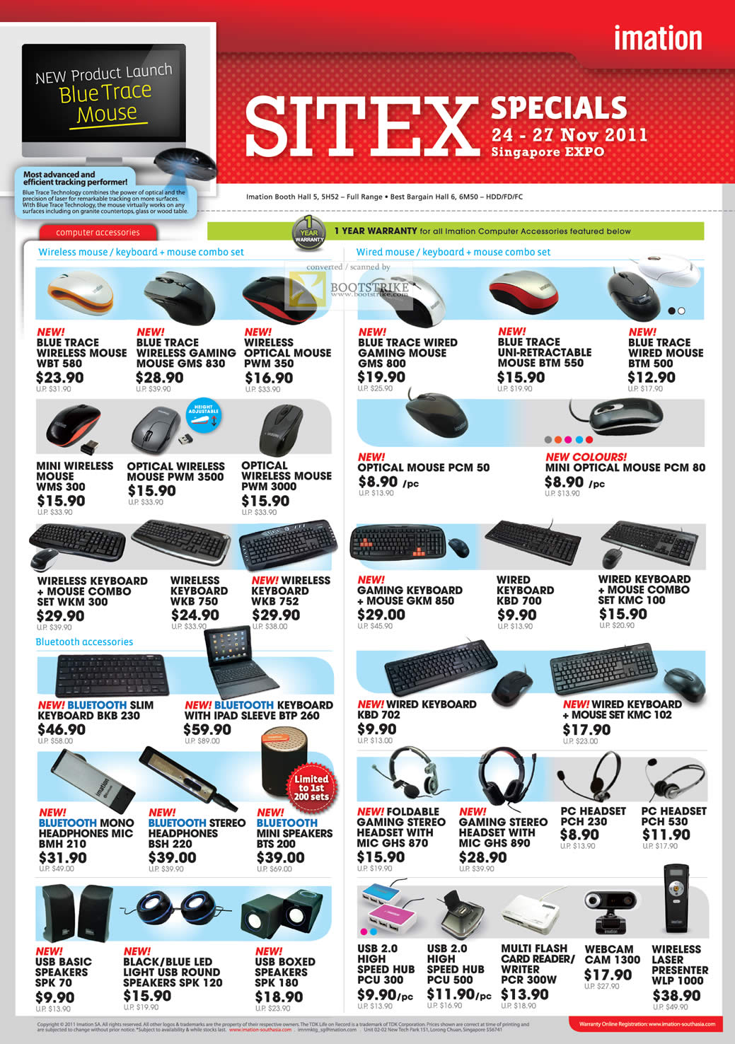 SITEX 2011 price list image brochure of Imation Accessories Wireless Mouse, Keyboard, Wired Mouse, Blue Trace WBT, GMS, Bluetooth, Speakers, Headphones, Mic, Headset, USB Hub, Laser Presenter