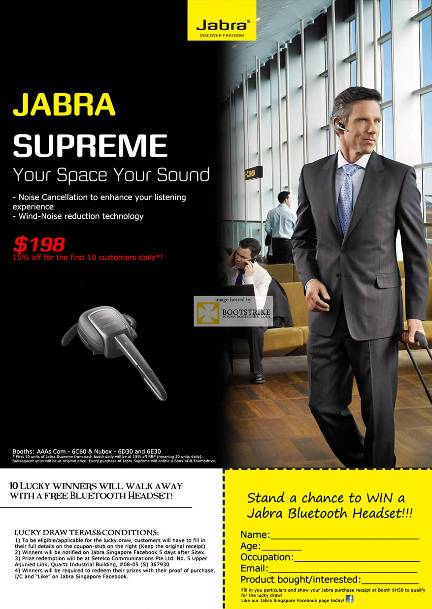 SITEX 2011 price list image brochure of Jabra Supreme Bluetooth Headset