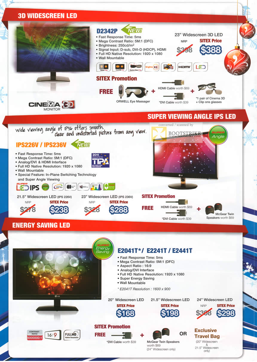 SITEX 2011 price list image brochure of LG Monitors D2342P LED, IPS226V, IPS236V, E2041T, E2241T, E2441T
