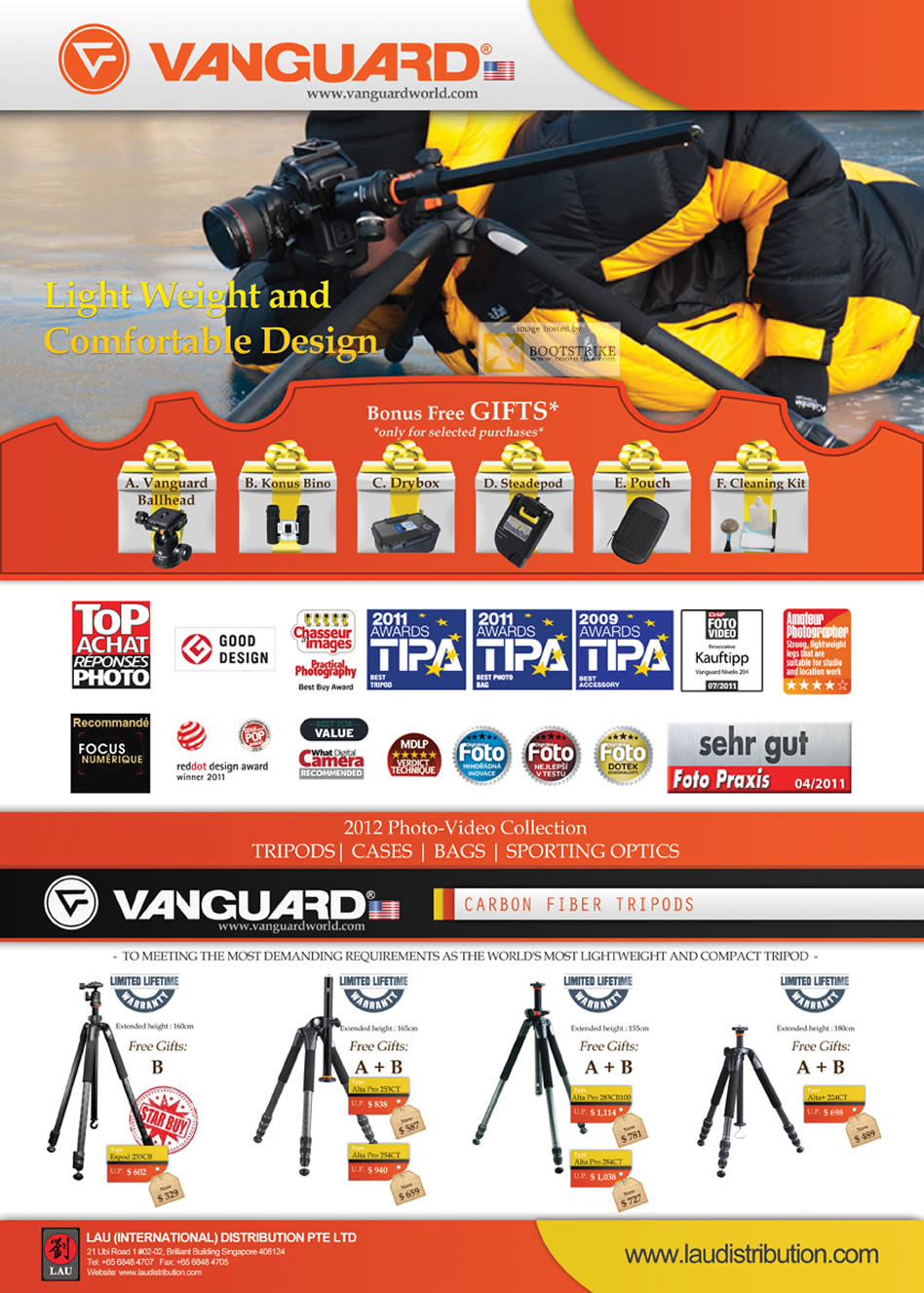 SITEX 2011 price list image brochure of Lau Intl Vanguard Awards, Features, Carbon Fibre Tripods, Alta Pro