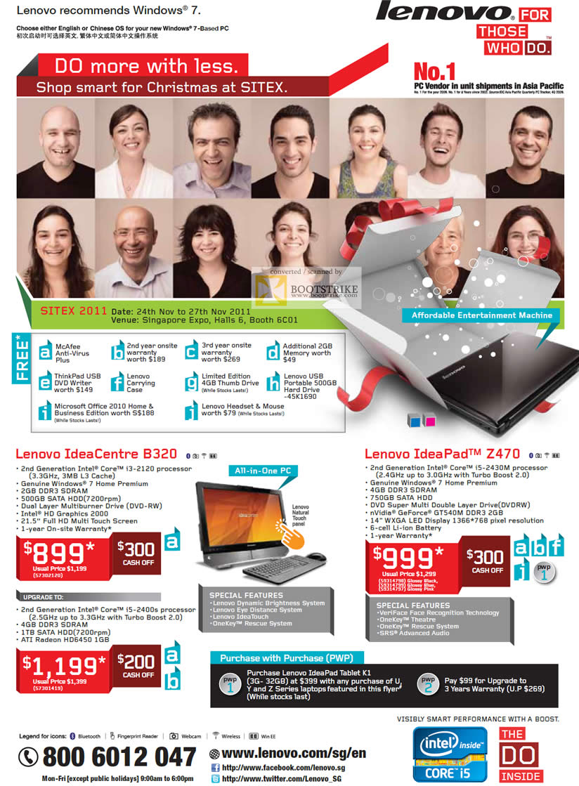 SITEX 2011 price list image brochure of Lenovo AIO Desktop PC IdeaCentre B320, Notebook IdeaPad Z470