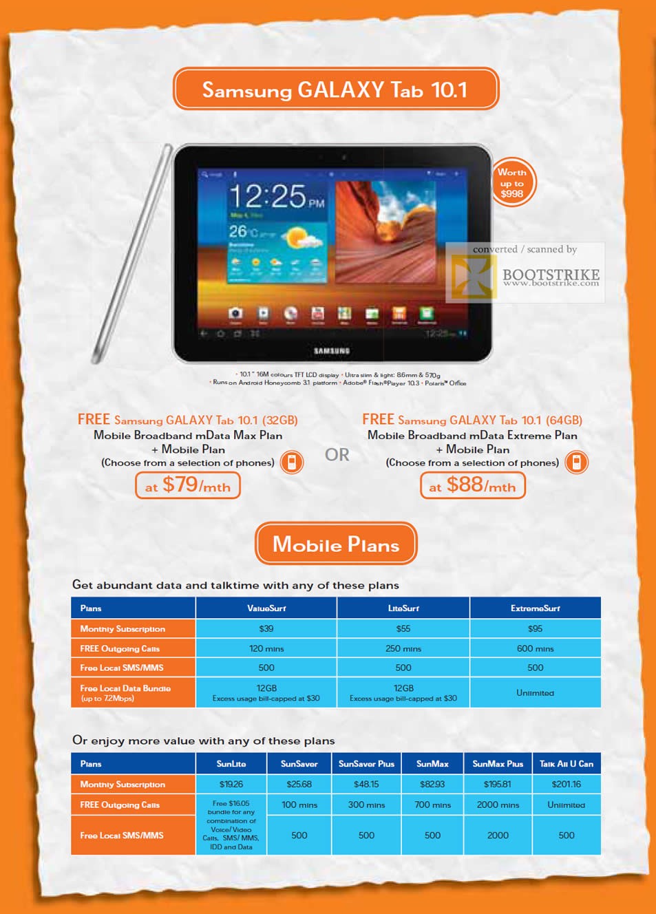 SITEX 2011 price list image brochure of M1 MData Max Plan, Extreem Plan, Free Samsung Galaxy Tab 10.1, Mobile Plans