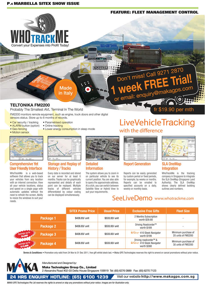 SITEX 2011 price list image brochure of Marbella GPS Who Track Me Teletonkia FM2200, AVL Terminal, Live Vehicle Tracking