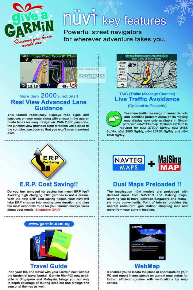 SITEX 2011 price list image brochure of Navicom Garmin GPS Nuvi Features, Real View Advanced Lane Guidiance, Live Traffic Avoidance, Navteq Maps, MalSing