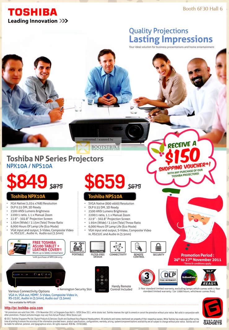 SITEX 2011 price list image brochure of Newstead Toshiba NP Series Projectors NPX10A, NPS10A