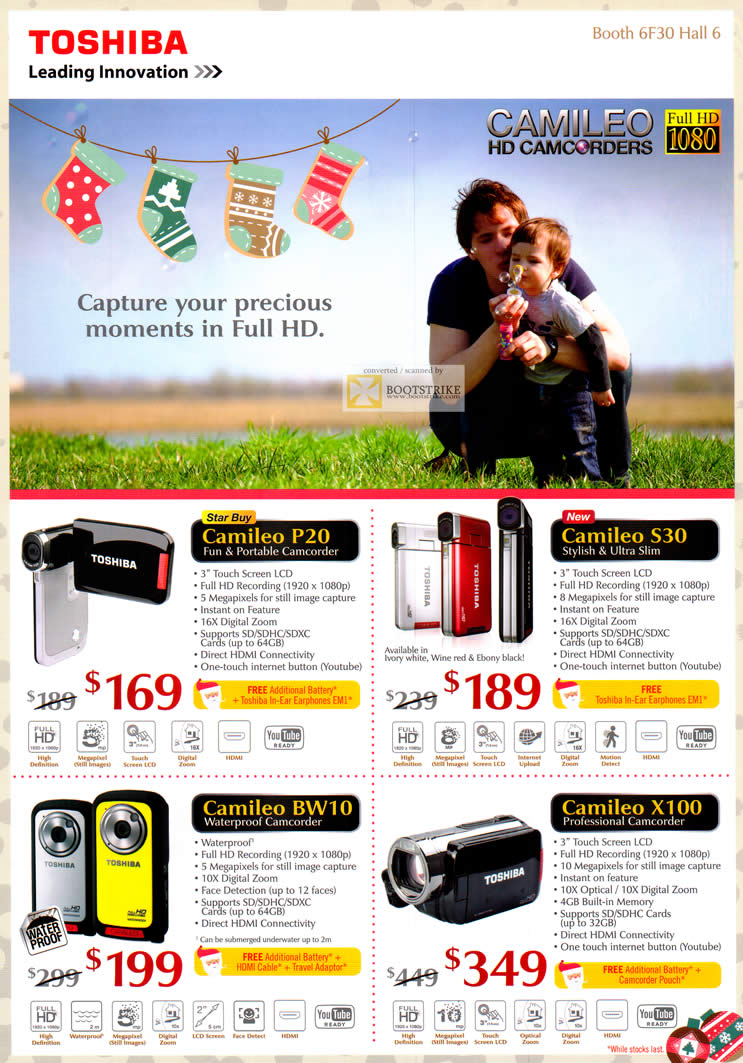 SITEX 2011 price list image brochure of Newstead Toshiba Video Camcorder Camileo P20, S30, BW10, X100