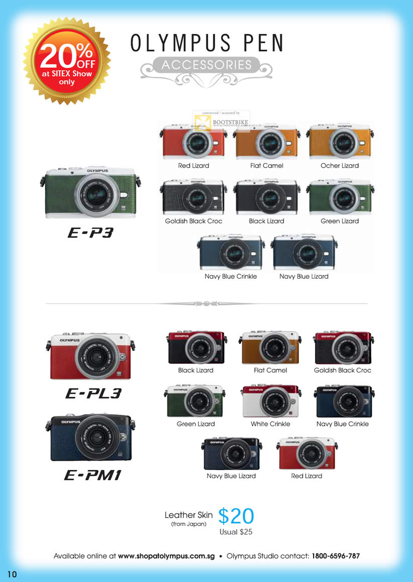 SITEX 2011 price list image brochure of Olympus Digital Cameras Accessories E-P3, E-PL3, E-PM1 Leather Skin Japan