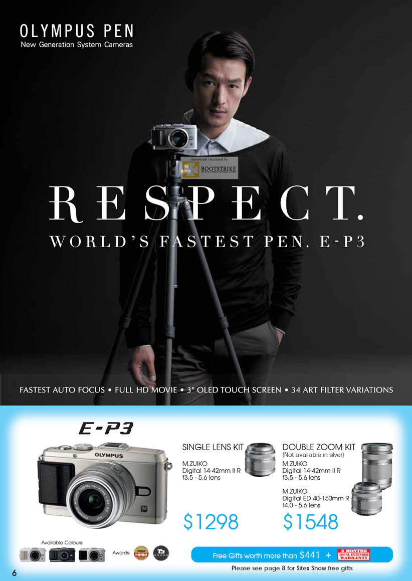 SITEX 2011 price list image brochure of Olympus Digital Cameras Pen E-P3, Single Lens Kit, Double Zoom Kit