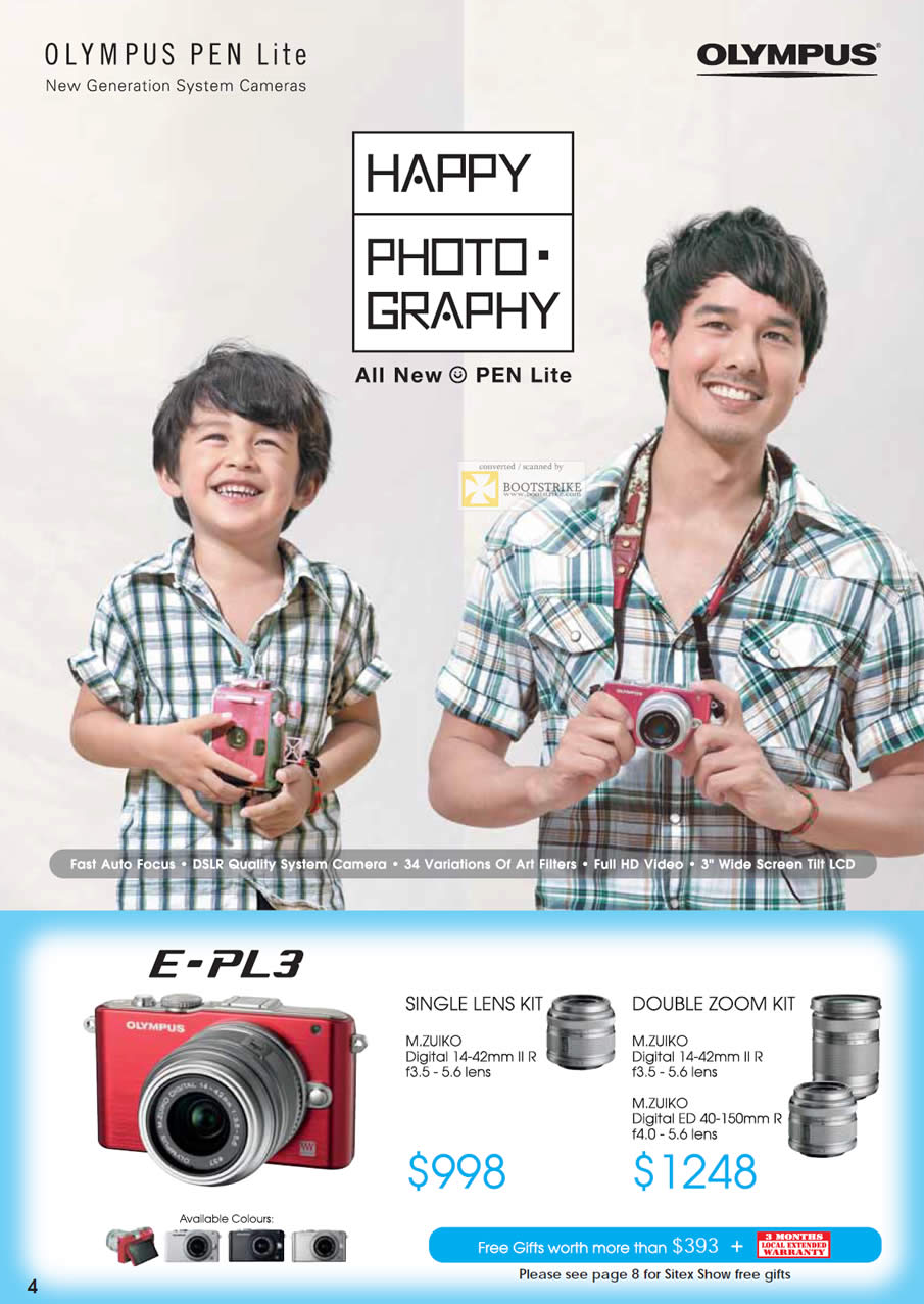 SITEX 2011 price list image brochure of Olympus Digital Cameras Pen Lite E-PL3 Single Lens Kit, Double Zoom Kit