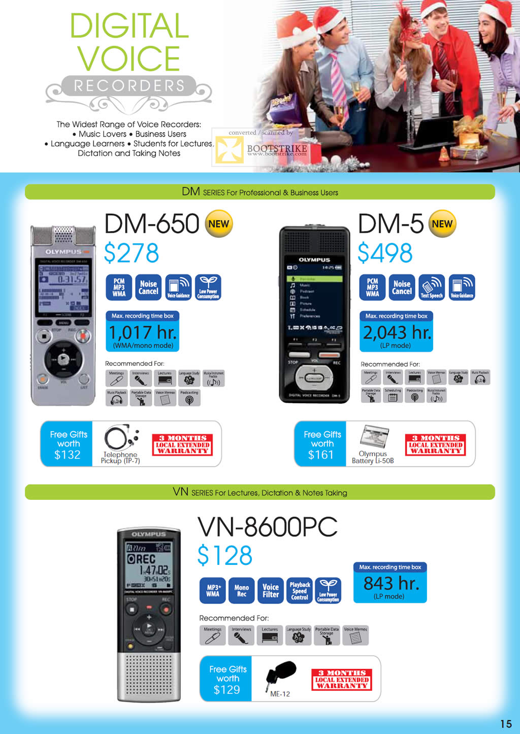 SITEX 2011 price list image brochure of Olympus Digital Voice Recorders DM-650, DM-5, VN-8600PC