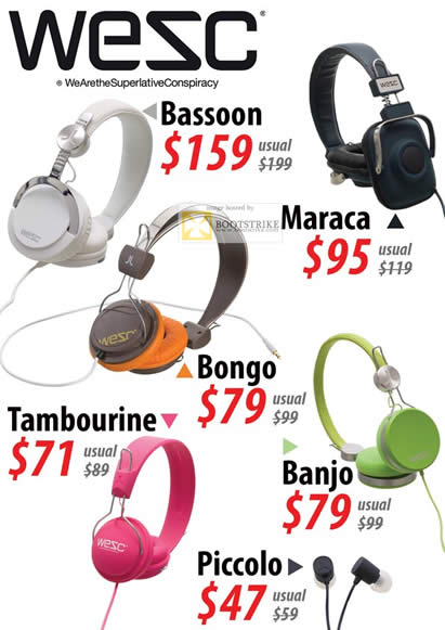 SITEX 2011 price list image brochure of Orange WeSC Headphones Bassoon, Maraca, Bongo, Tambourine, Banjo, Piccolo