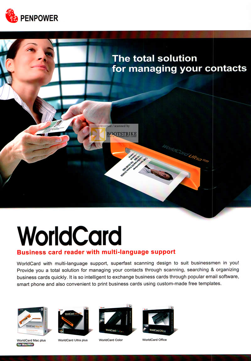 SITEX 2011 price list image brochure of Penpower WorldCard Business Card Reader Features, Mac Plus, Ultra Plus, Color, Office