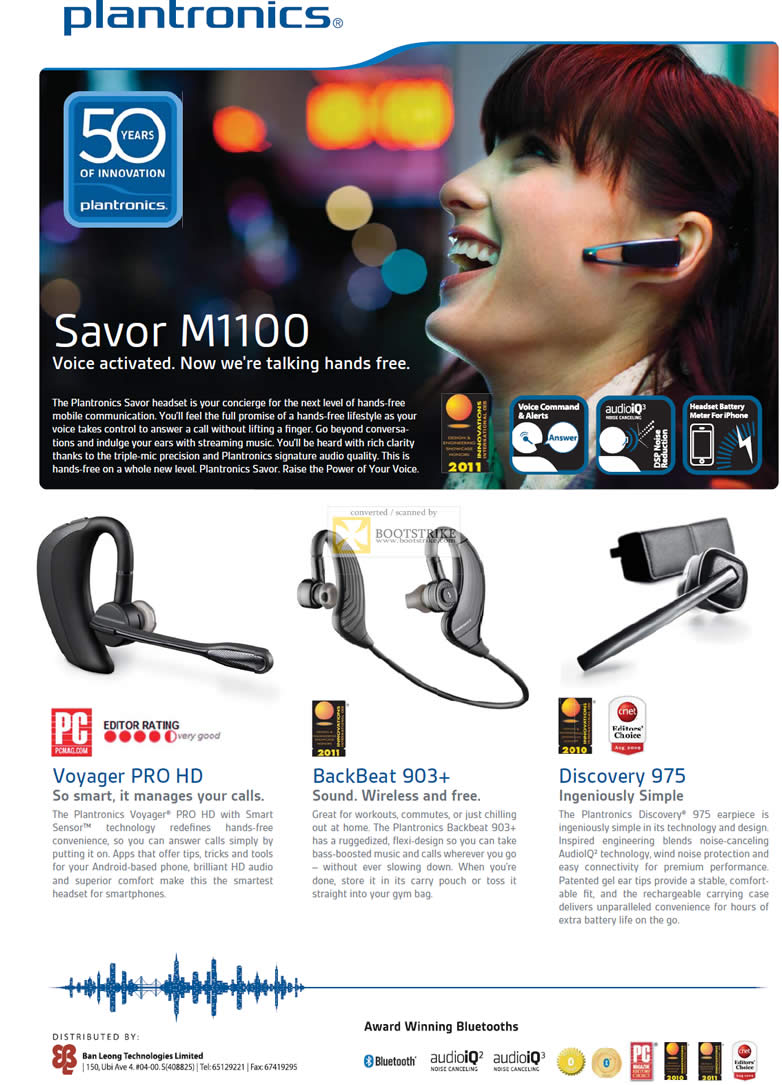 SITEX 2011 price list image brochure of Plantronics Headsets Savor M1100, Voyager Pro, Backbeat 903, Discovery 975