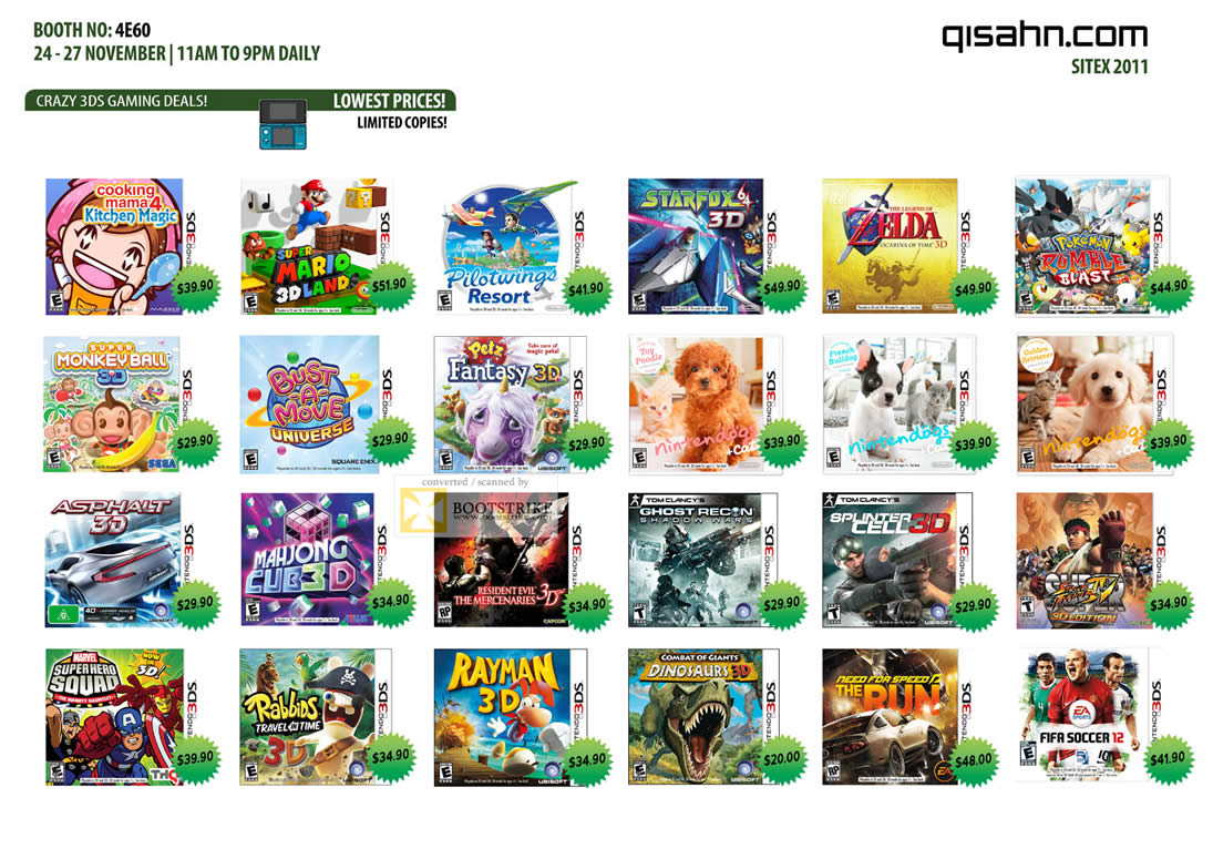 SITEX 2011 price list image brochure of Qisahn Nintendo 3DS Games