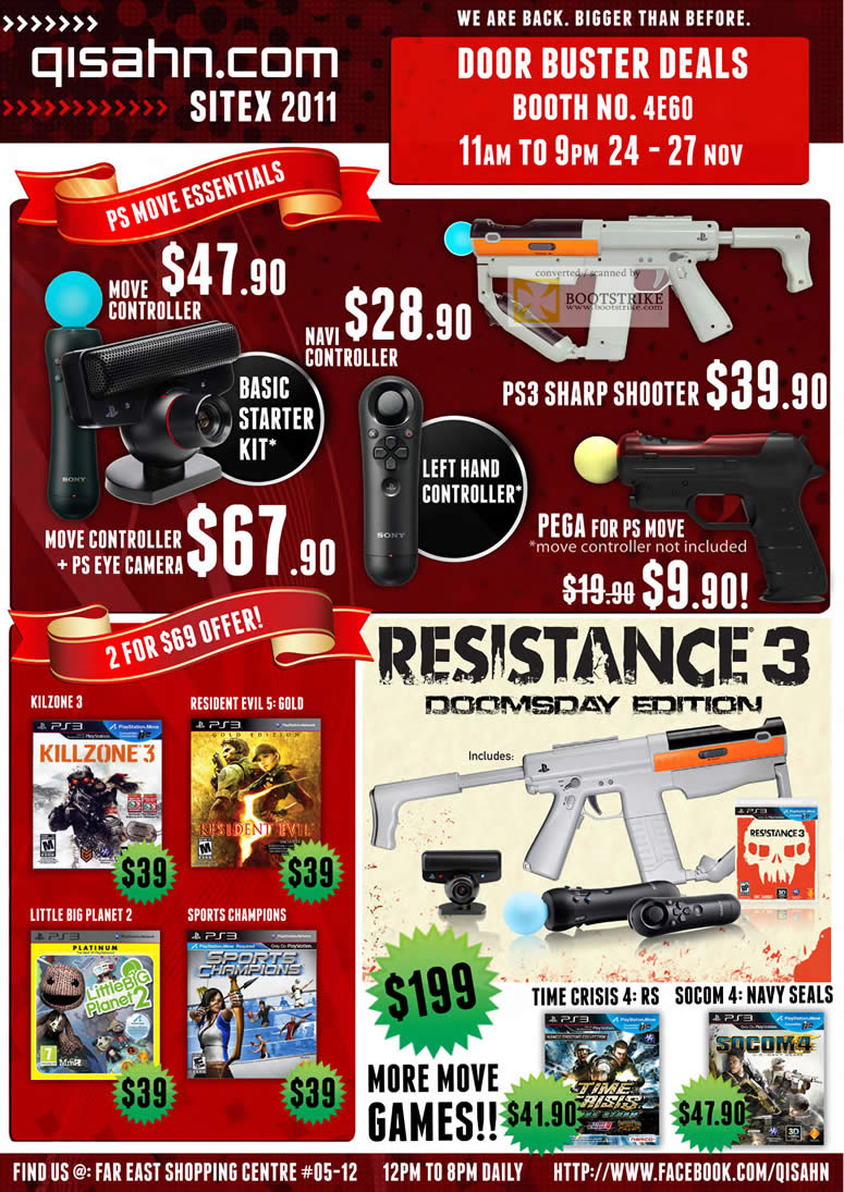 SITEX 2011 price list image brochure of Qisahn Sony Playstation 3 PS3 Move Controller, Navi, Eye Camera, Sharp Shooter, Pega, Resistance 3 Doomsday Edition, Games, Resident Evil 5, Killzone 3