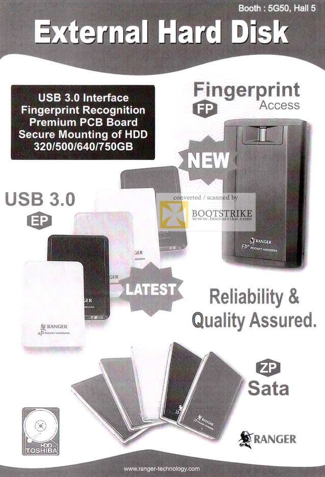 SITEX 2011 price list image brochure of Ranger External Storage USB3, ZP Sata, EP, Fingerprint Access FP