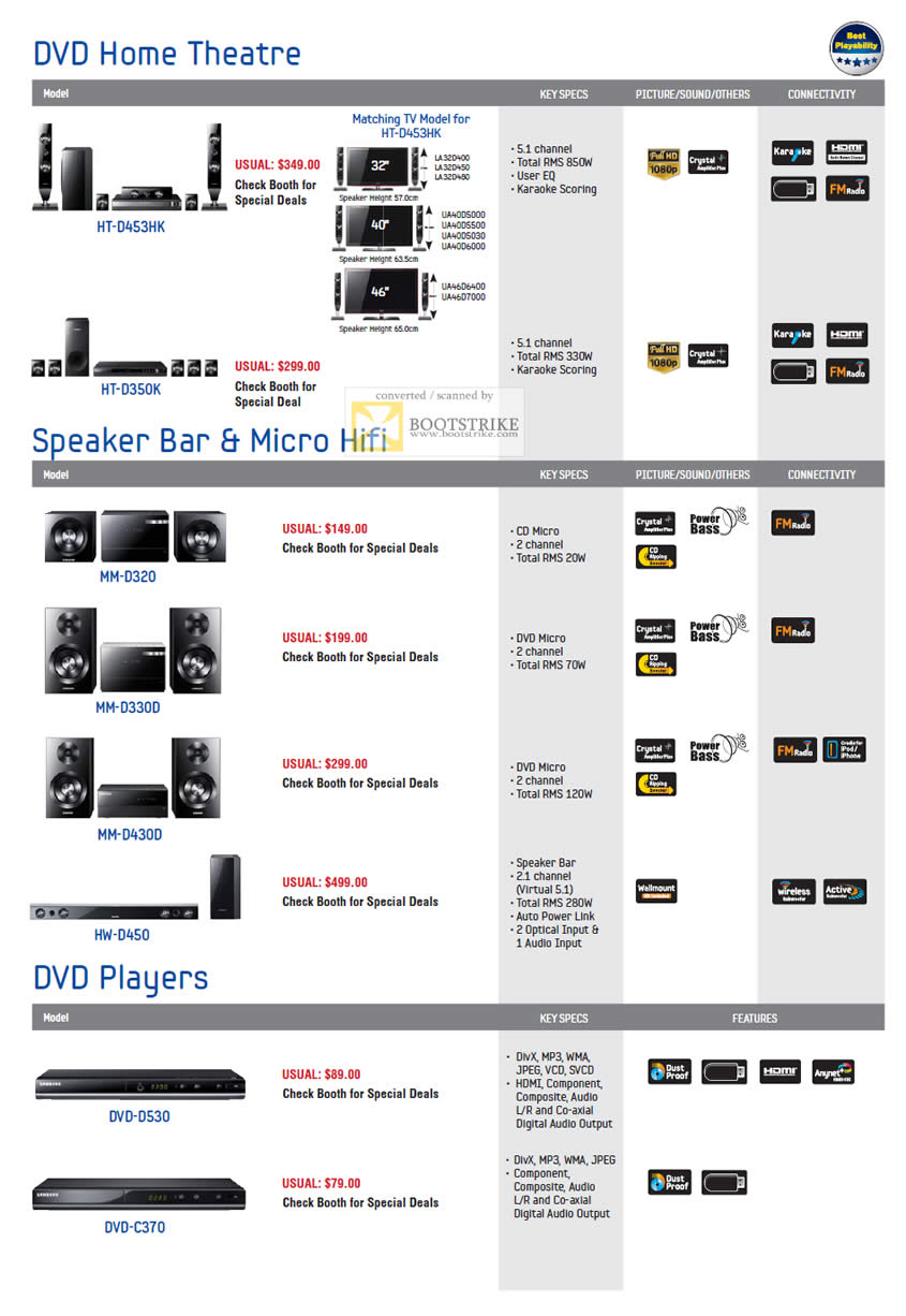 SITEX 2011 price list image brochure of Samsung Audio House DVD Home Theatre, Speaker Bar, Micro Hifi, DVD Player