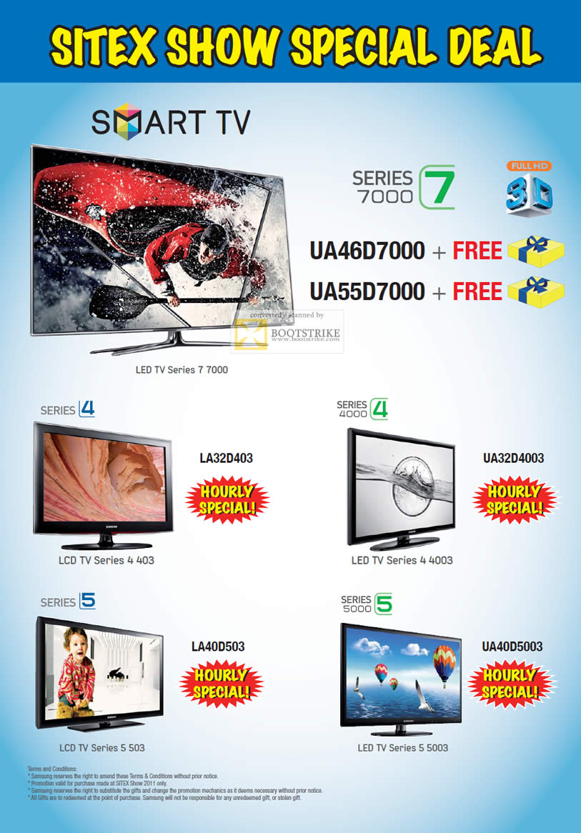 SITEX 2011 price list image brochure of Samsung Audio House Smart TV Free Gift UA46D7000, UA55D7000, Hourly Specials