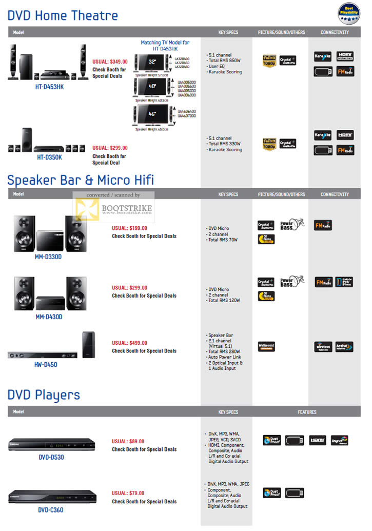 SITEX 2011 price list image brochure of Samsung Courts DVD Home Theatre, Speaker Bar, Micro Hifi, DVD Players