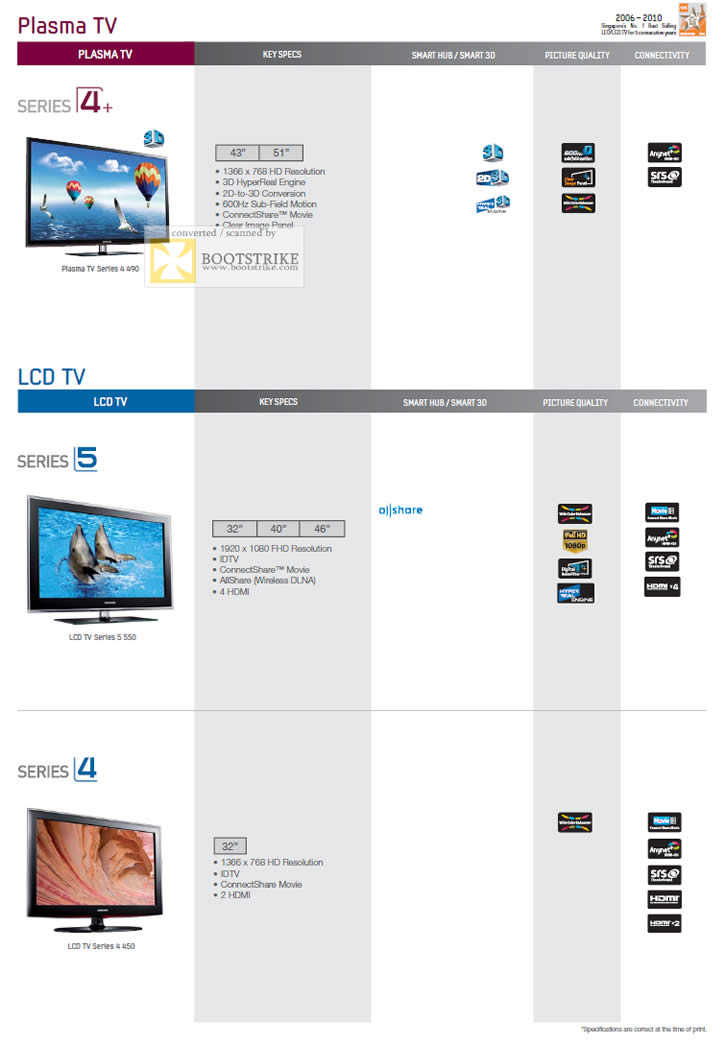SITEX 2011 price list image brochure of Samsung Courts Plasma TV Series 4, LCD TV Series 5, Series 4