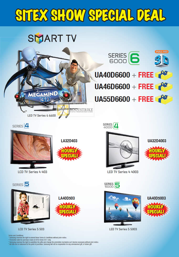 SITEX 2011 price list image brochure of Samsung Courts UA40D6600, UA46D6600, UA55D6600 Hourly Special