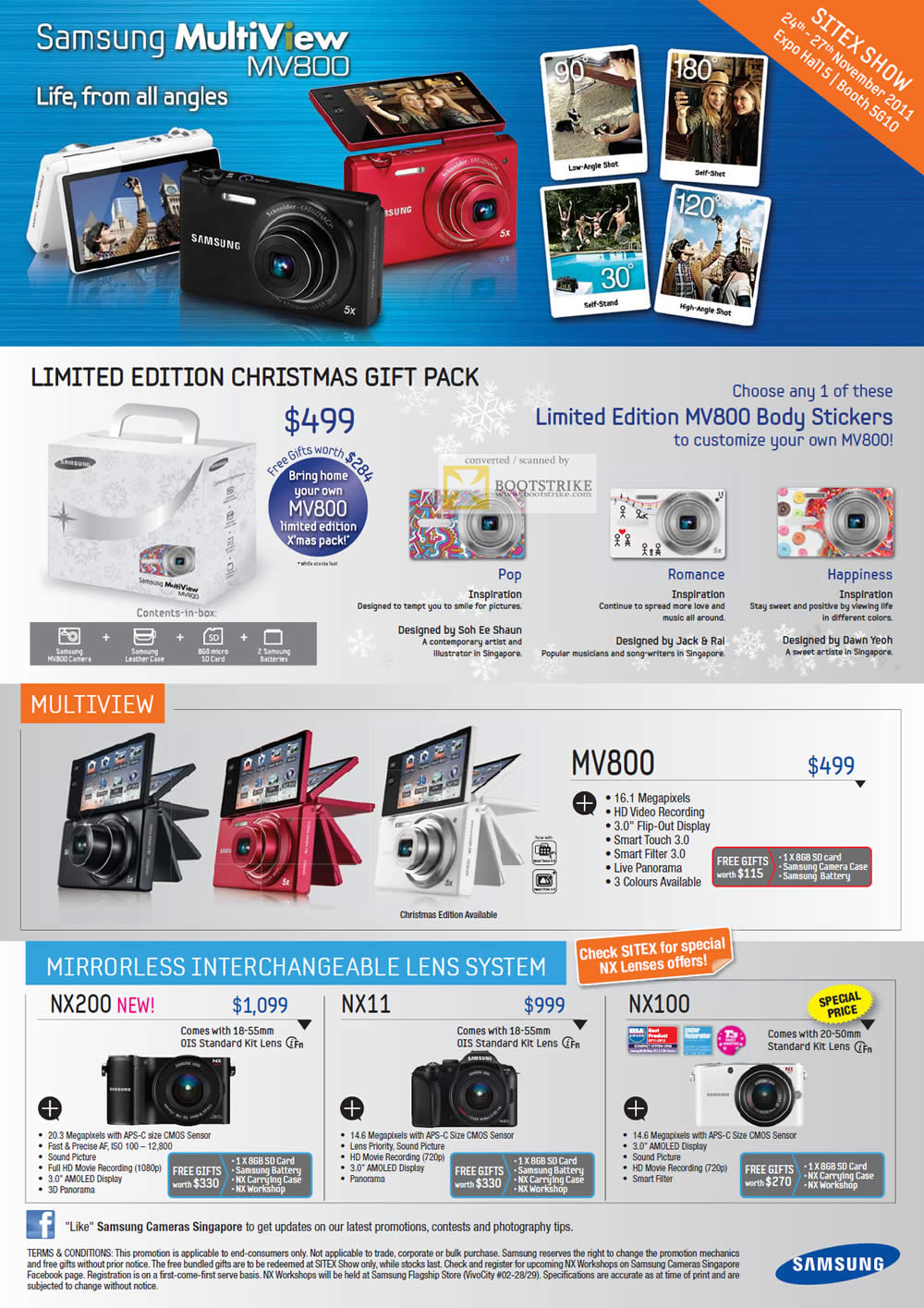 SITEX 2011 price list image brochure of Samsung Digital Camera MultiView MV800 Body Stickers, Mirrorless Interchangeable Lens NX200, NX11, NX100