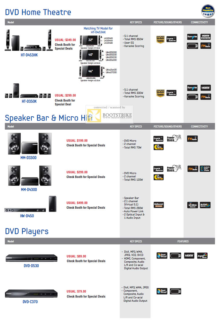 SITEX 2011 price list image brochure of Samsung Gain City DVD Home Theatre, Speaker Bar, Micro Hifi, DVD Players
