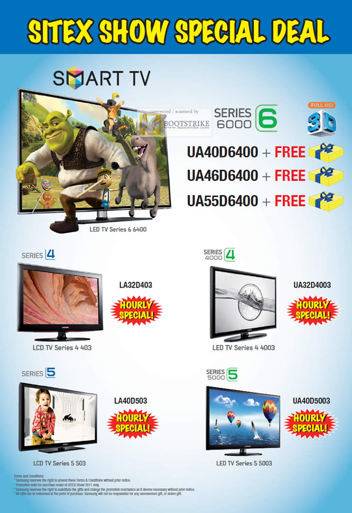SITEX 2011 price list image brochure of Samsung Gain City Free Gifts UA40D6400, UA46D6400, UA55D6400, Hourly Special