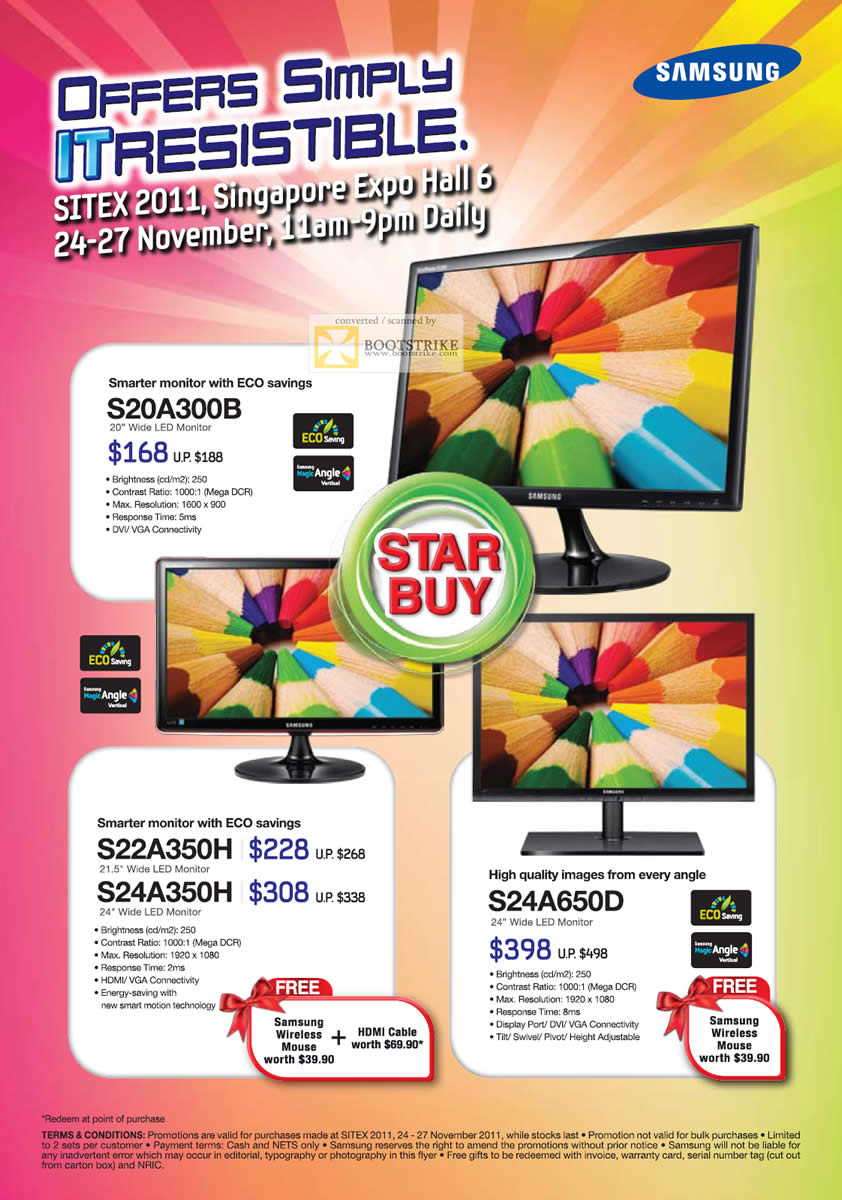 SITEX 2011 price list image brochure of Samsung Monitors LED S20A300B, S22A350H, S24A350H, S24A650D