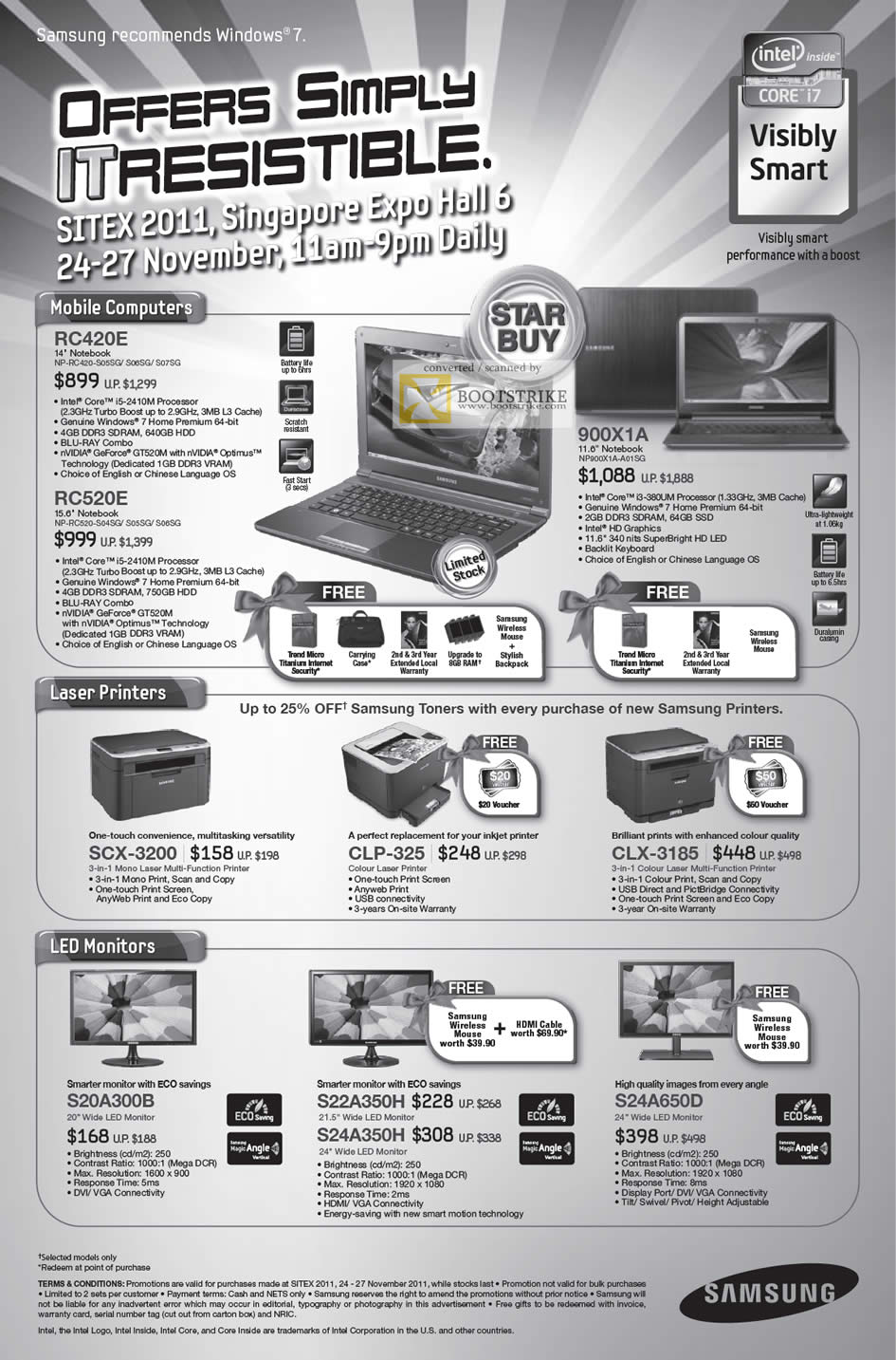 SITEX 2011 price list image brochure of Samsung Notebooks RC420E NP-RC420 S05SG S06SG S07SG, RC520E NP-RC520-S04SG S05SG S06SG, 900X1A NP900X1A-A01SG