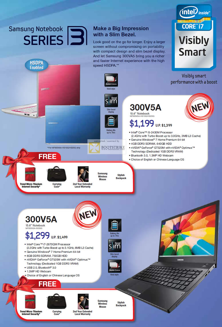 SITEX 2011 price list image brochure of Samsung Notebooks Series 3 300V5A NP300V5A-HS1SG HS2SG, 300V5A NP300V5A-S03SG