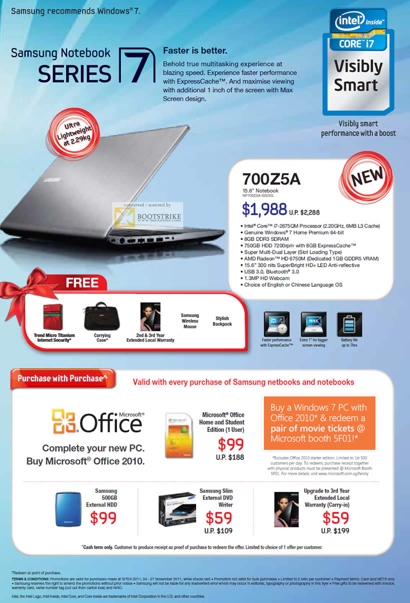 SITEX 2011 price list image brochure of Samsung Notebooks Series 7 NP700Z5A-S02SG 700Z5A, Purchase With Purchase