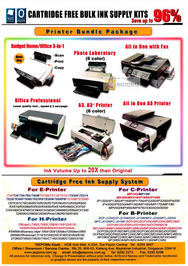 SITEX 2011 price list image brochure of Sepoms Cartridge Free Bulk Ink Supply Kits, Printer Bundle Package, Epson, Canon, HP, Brother