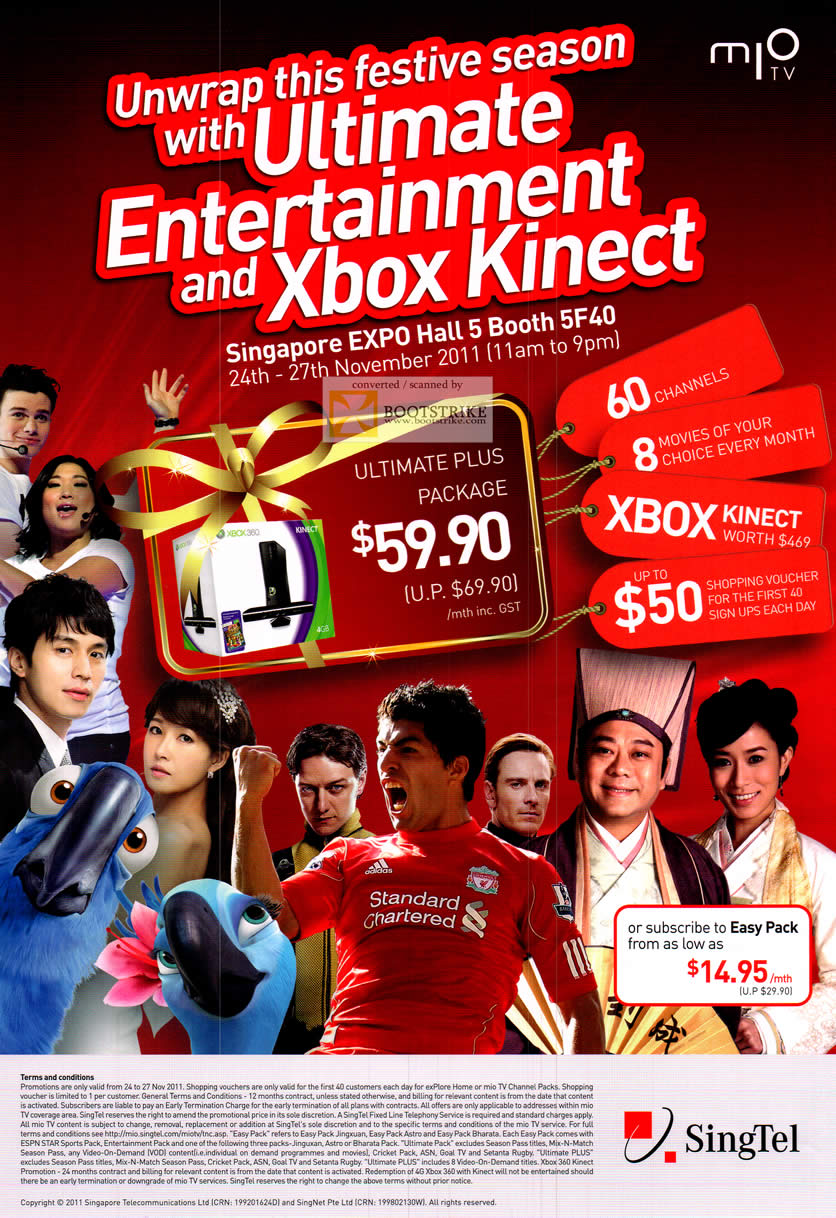 SITEX 2011 price list image brochure of Singtel Mio TV Ultimate Plus Package, Xbox Kinect