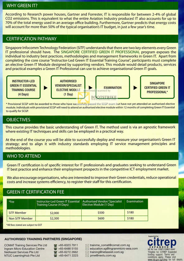SITEX 2011 price list image brochure of Sitf Green IT Certification, Objectives