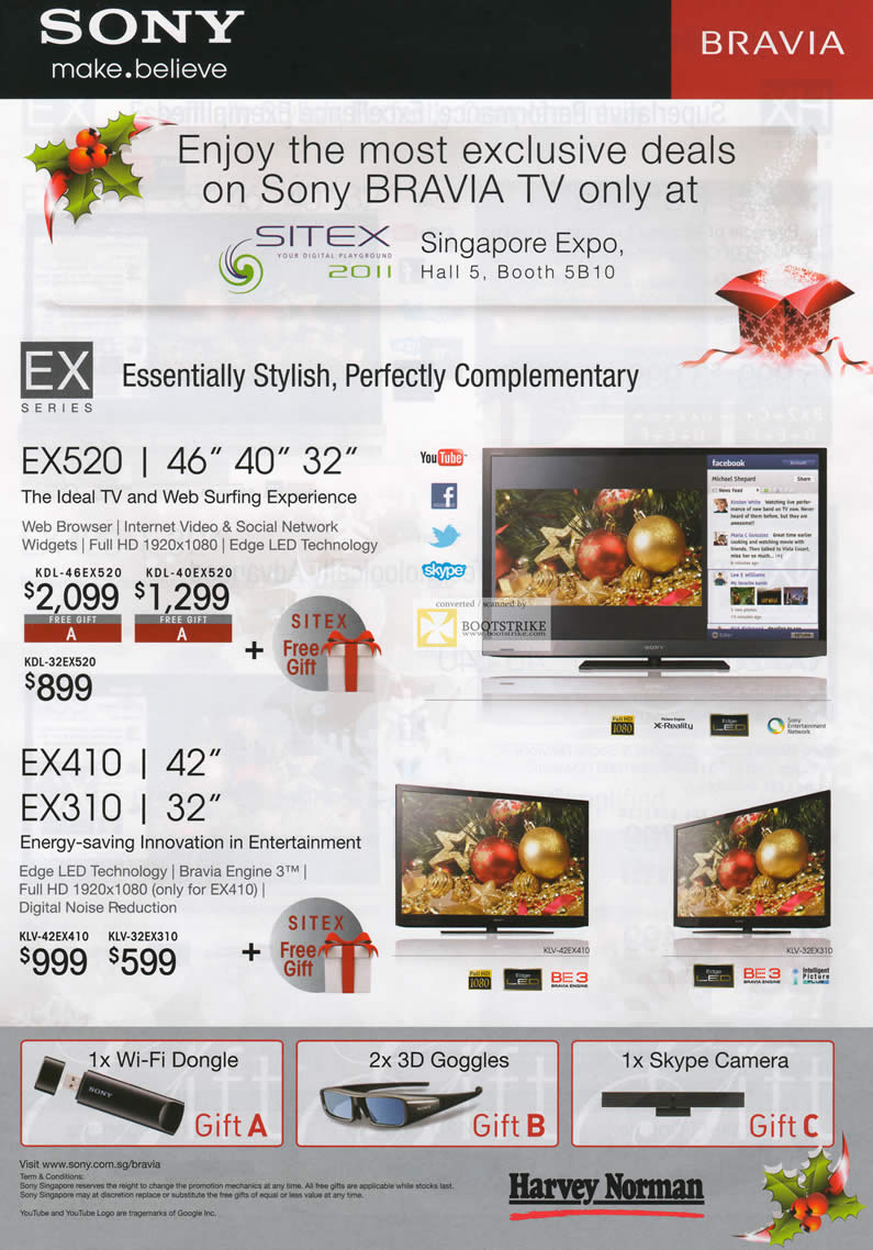 SITEX 2011 price list image brochure of Sony Bravia TV EX Series, KDL-46EX520, KDL-40EX520, KLV-42EX410, KLV-32EX310
