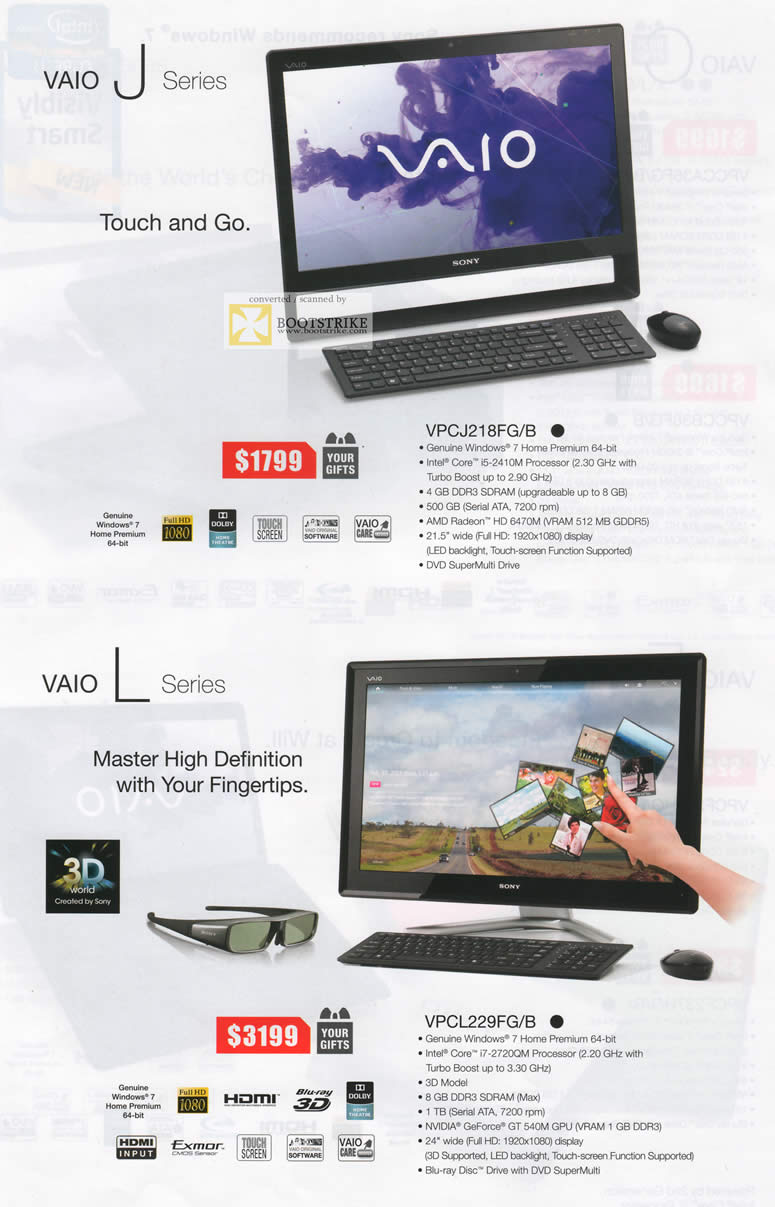 SITEX 2011 price list image brochure of Sony Vaio Notebooks J Series VPCJ218FG B, Vaio L Series VPCL229FG B