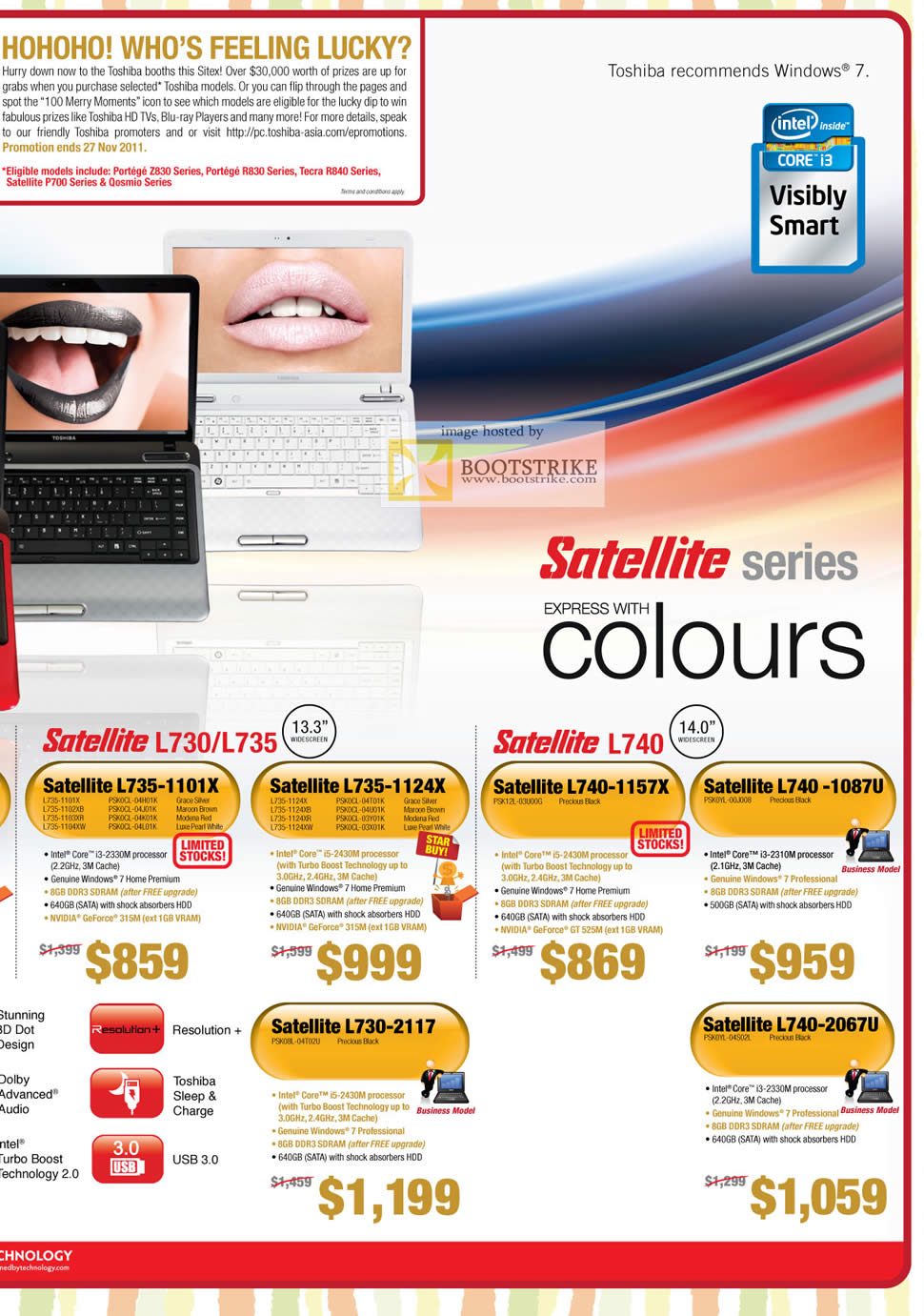 SITEX 2011 price list image brochure of Toshiba Notebooks Satellite L735-1101X PSK0CL 04H01K 04J01K 04K01K 04L01K, 1124X 04T01K 04U01K 03Y01K 03X01K, L730-2117 PSK08L 04T02U