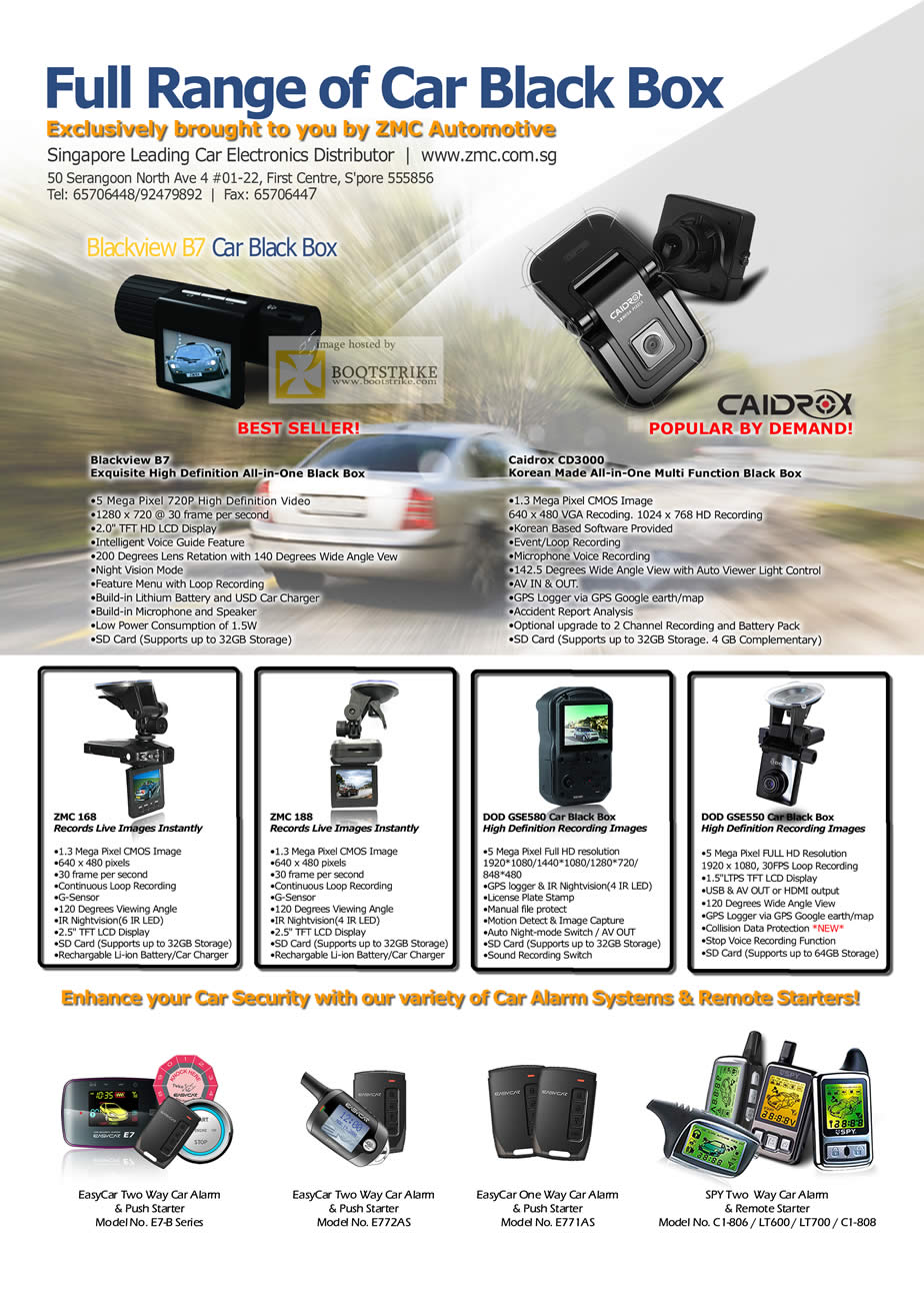 SITEX 2011 price list image brochure of ZMC Automotive Car Black Box, Blackview B7, Caidrox CD3000, ZMC 168, ZMC 188, DOD GSE580 Car Black Box, DOD GSE550 Car Black Box. Alarm System, Remote Starter