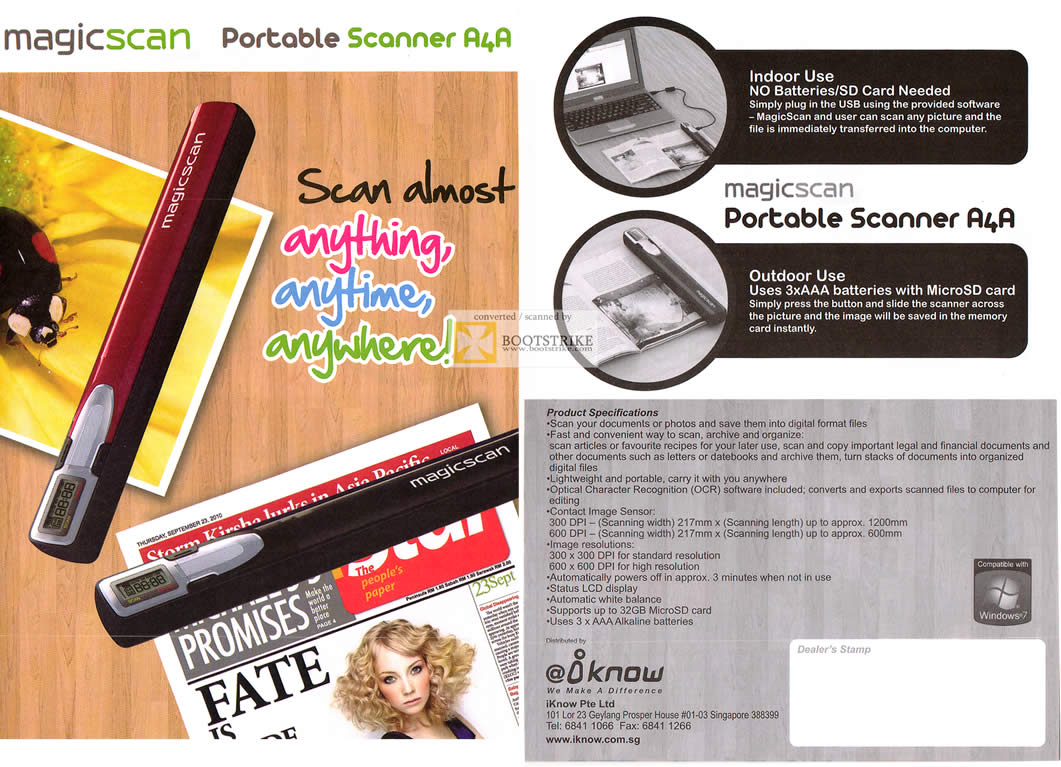 SITEX 2011 price list image brochure of IKnow Magicscan Portable Scanner A4A, Specifications