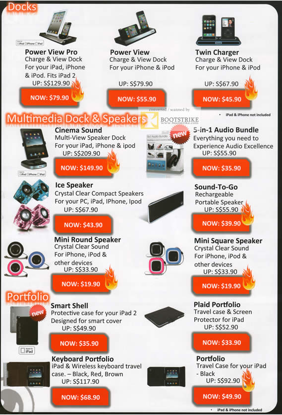 SITEX 2011 price list image brochure of ISound Docks Power View Pro, Twin Charger, Speakers, Cinema Sound, Ice Speaker, Portfolio IPad 2 Case, Smart Shell, Plain, Sound-To-Go, Keyboard