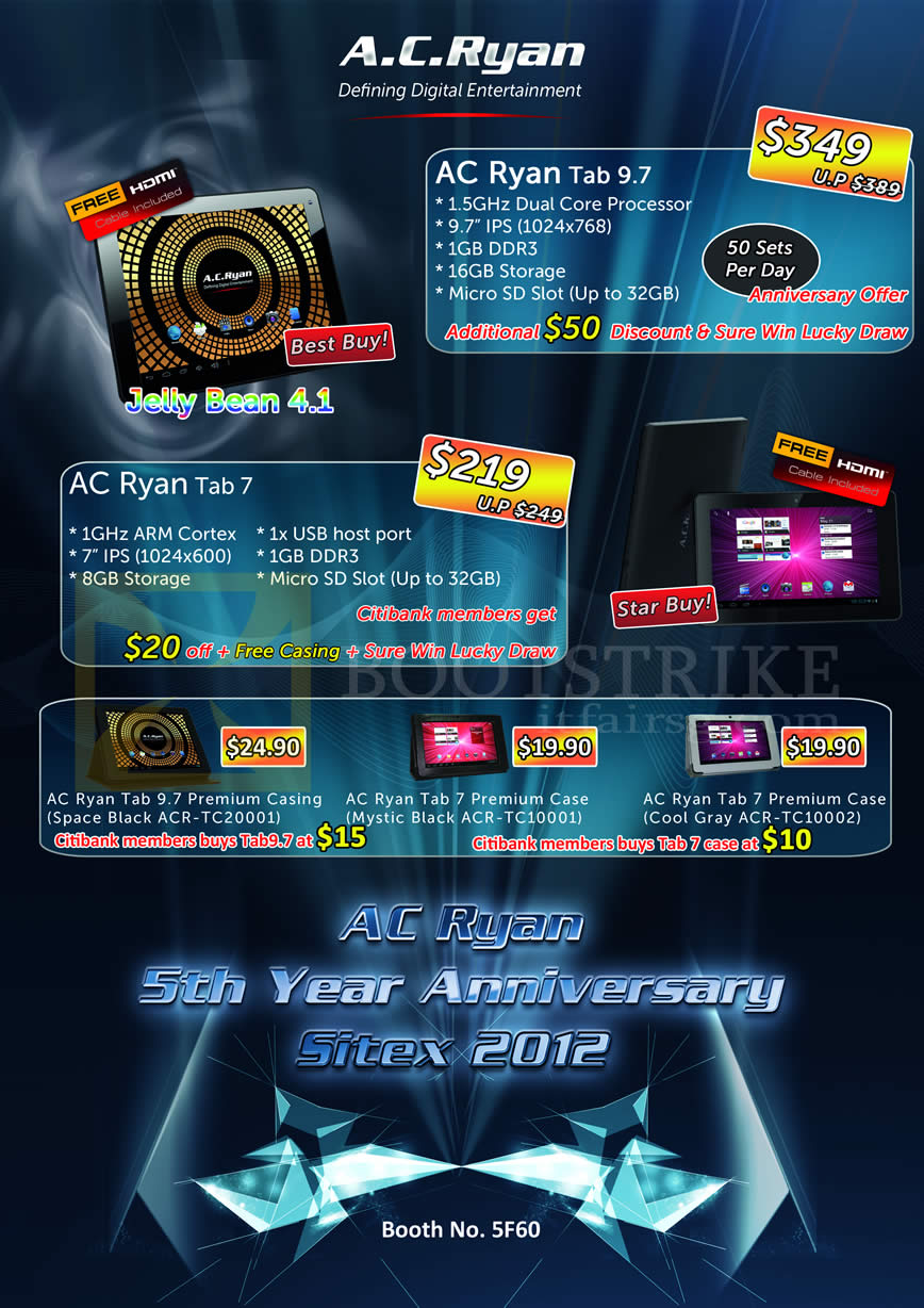 SITEX 2012 price list image brochure of AC Ryan Tablets Tab 9.7, Tab 7, Case, Android