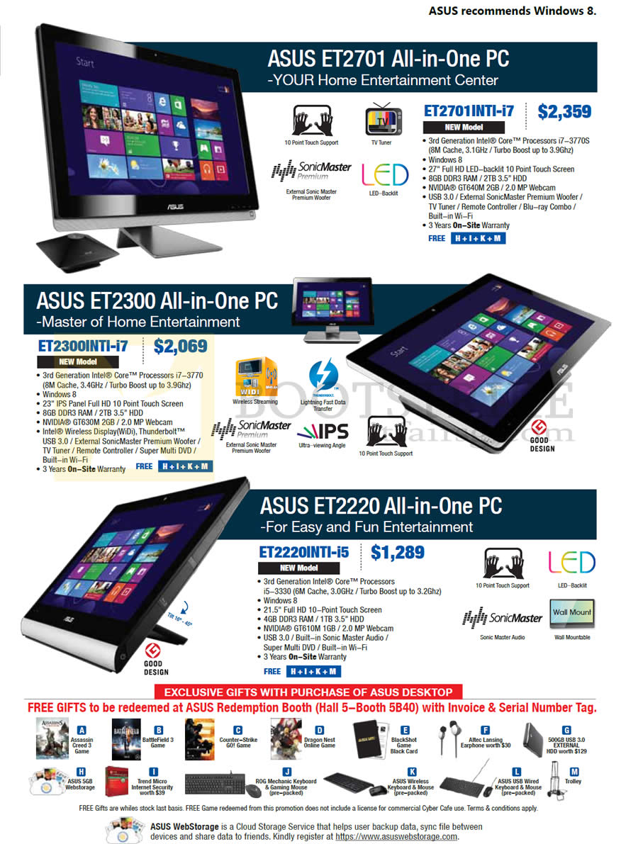 SITEX 2012 price list image brochure of ASUS AIO Desktop PC ET2701INTI, ET2300INTI, ET220INTI
