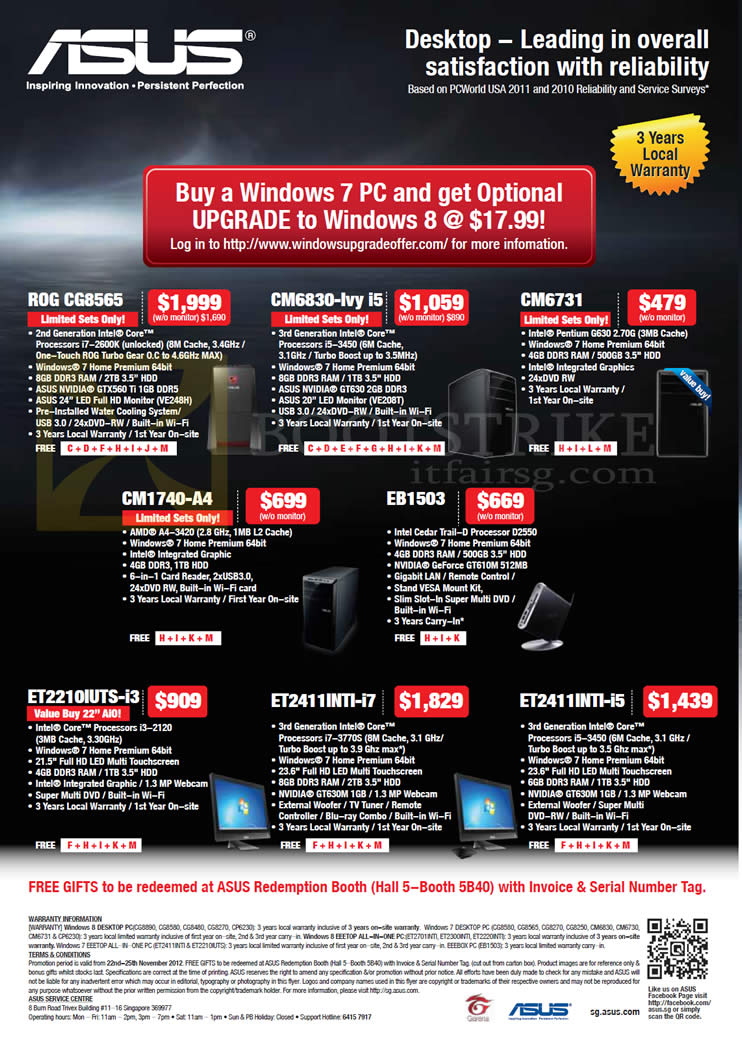 SITEX 2012 price list image brochure of ASUS Desktop PC ROG CG8565, CM6830-Ivy, CM6731, ET2210IUTS, ET2411INTI, ET2411INTI