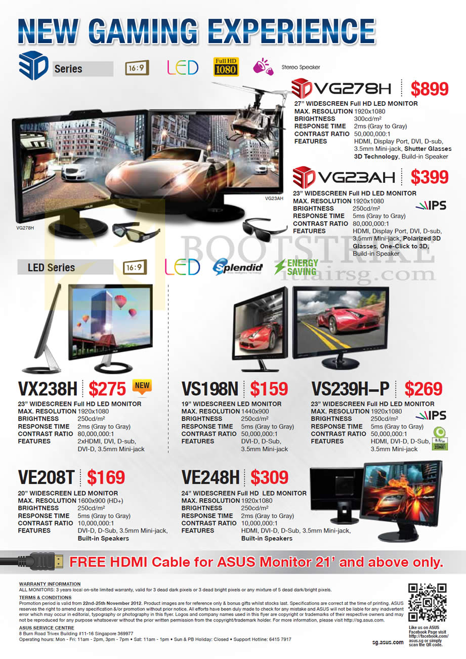 SITEX 2012 price list image brochure of ASUS Monitors 3D LED Series VG278H, VG23AH, VX238H, VE208T, VE248H, VS198N, VS239H-P
