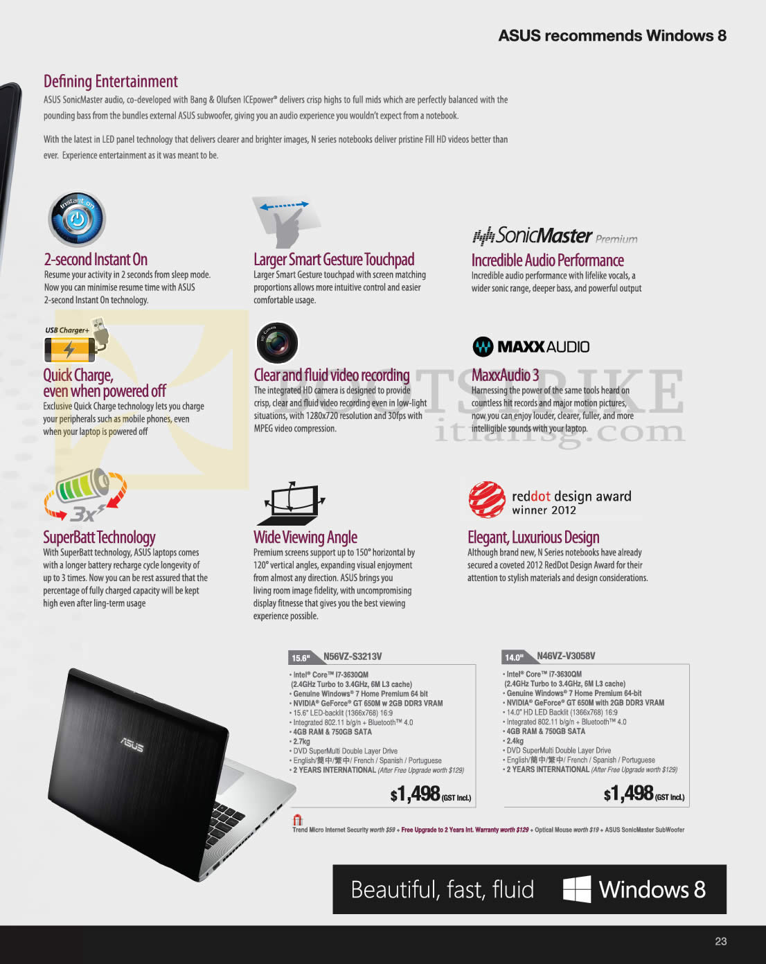 SITEX 2012 price list image brochure of ASUS Notebooks N Series Features N56VZ-S3213V, N46VZ-V3058V
