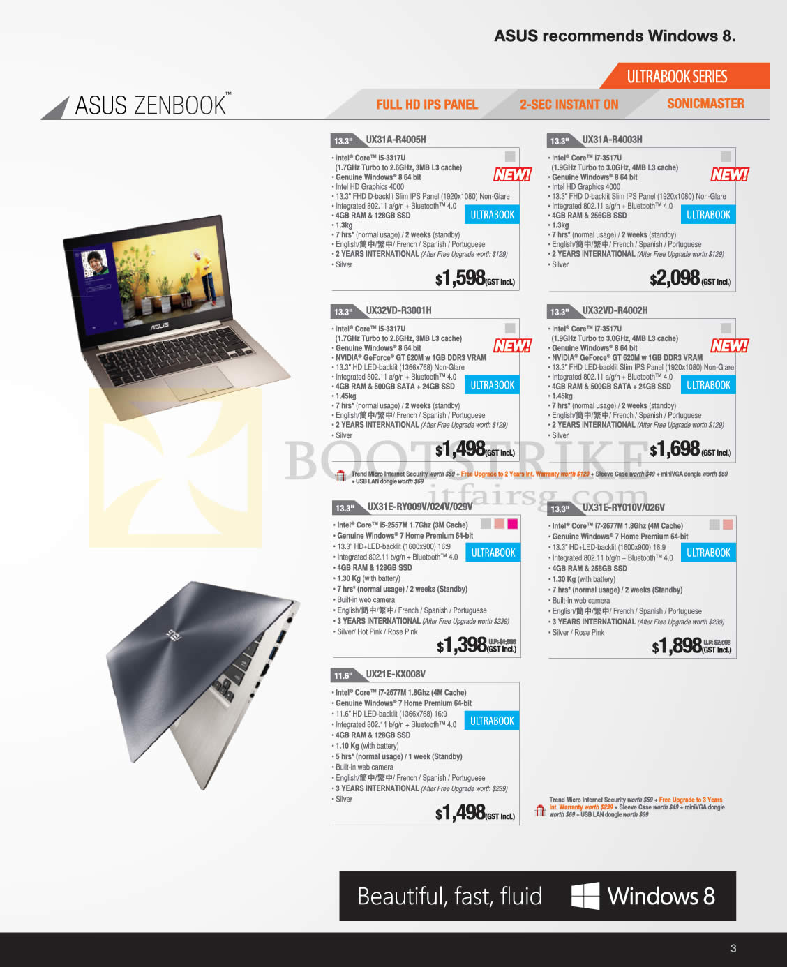 SITEX 2012 price list image brochure of ASUS Notebooks Zenbook UX31A-R4005H, UX31A-R4003H, UX32VD-R3001H, UX32VD-R4002H, UX31E-RY009V024V029V, UX31E-RY010V026V