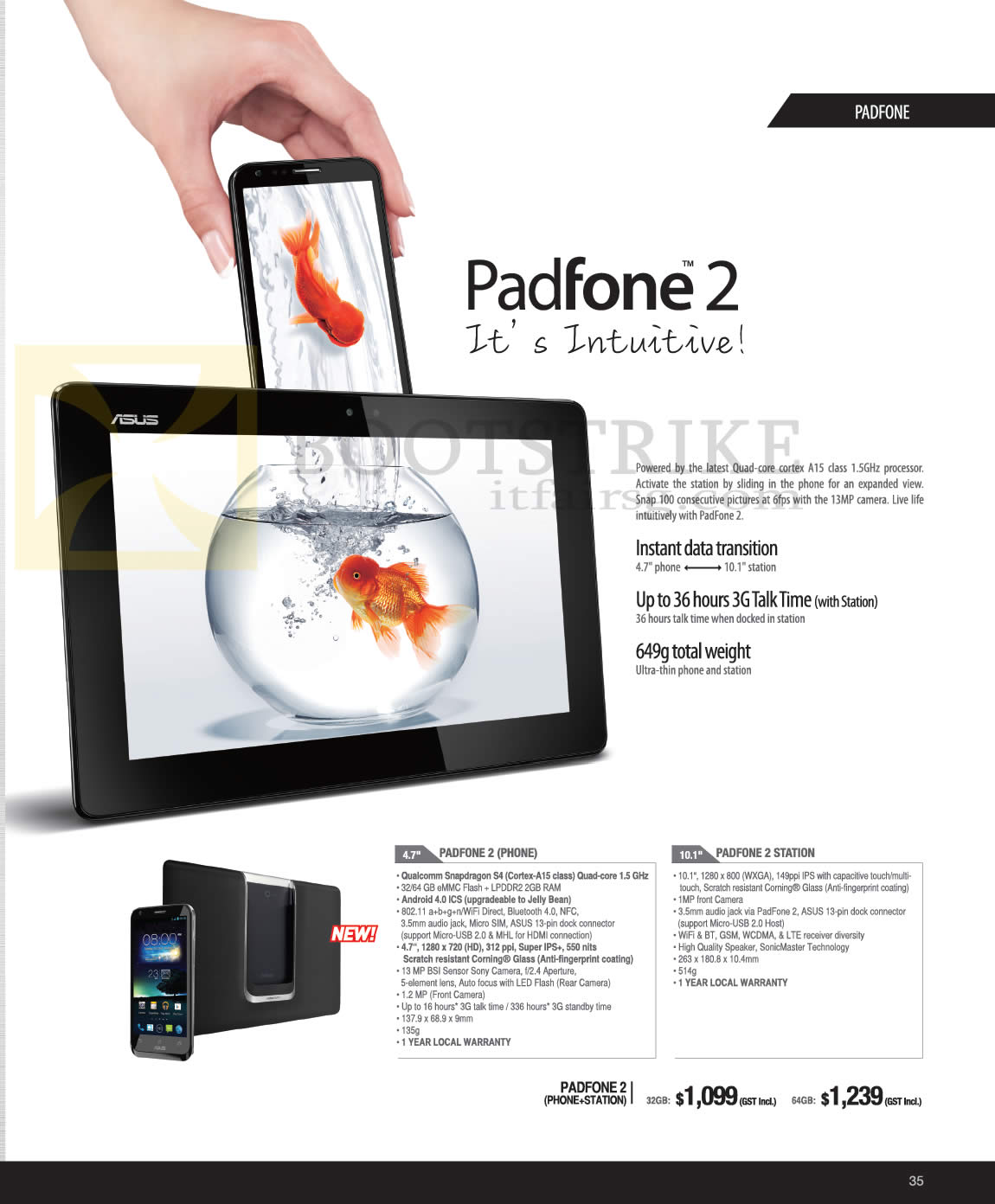 SITEX 2012 price list image brochure of ASUS Padfone 2 Phone, Padfone 2 Station