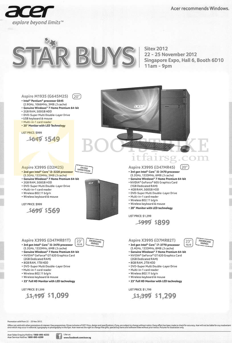 SITEX 2012 price list image brochure of Acer Desktop PC Aspire M1935 G645M25, X3995 I32M25 I347MR45 I347MR81T I37MR82T