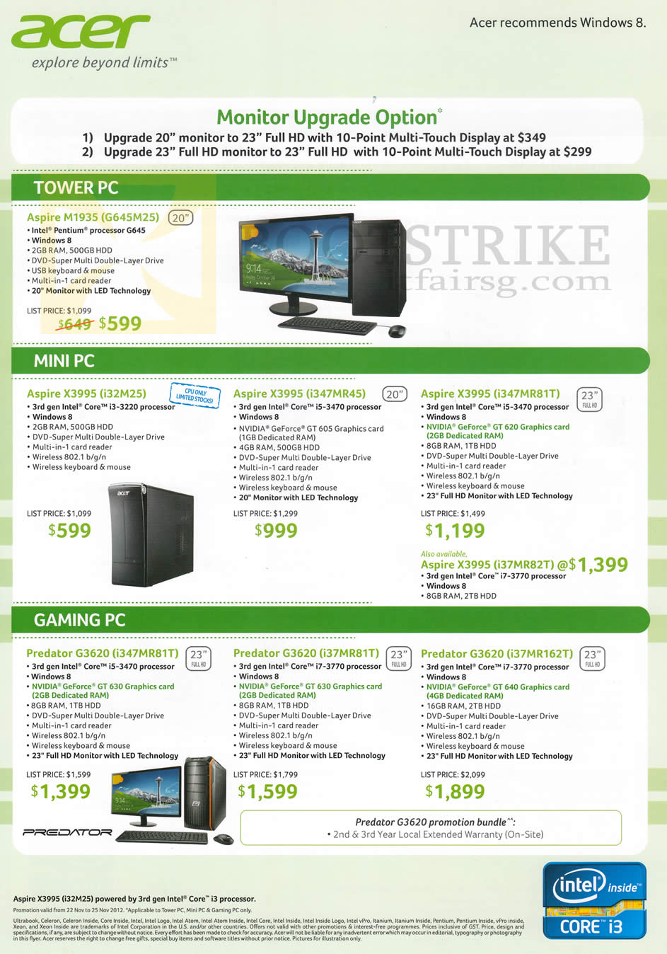 SITEX 2012 price list image brochure of Acer Desktop PCs Aspire M1935 G645M25, Mini X3995 I32M25 I347MR45 I347MR81T, Predator G3620 I347MR81T I37MR81T I37MR162T